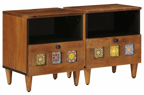 VidaXL Éjjeliszekrény 2 pcs Barna 40 x 33 x 46 cm Tömör Mangófát