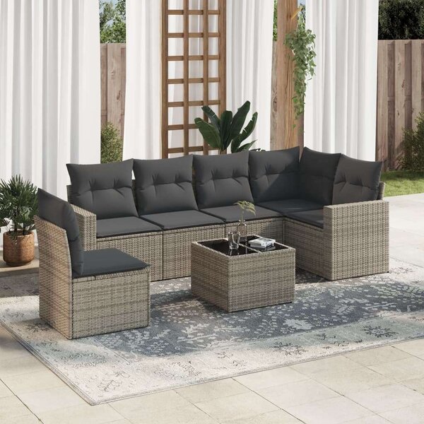 VidaXL Polyrattan Kerti Ülőgarnitúra - 7 részes - Szürke