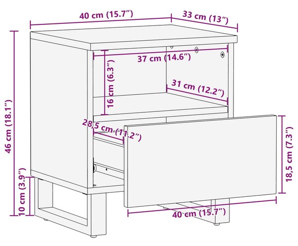 VidaXL Ágytároló szekrény 2 pcs Barna 40 x 33 x 46 cm Tömör Mangófát