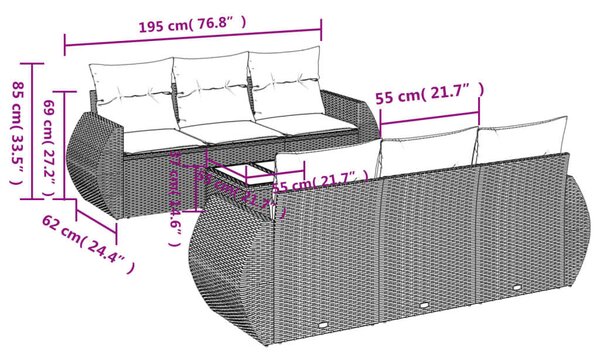 VidaXL Polyrattan Kerti Ülőgarnitúra - 7 részes - Bézs