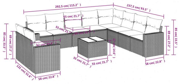 VidaXL Polyrattan Kerti Ülőgarnitúra - 11 részes - Fekete