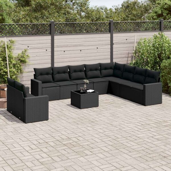 VidaXL Polyrattan Kerti Ülőgarnitúra - 11 részes - Fekete