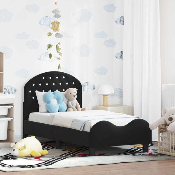VidaXL Gyerekágy keret fejtámlával Fekete 70 x 140 cm Bársony