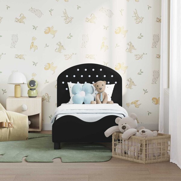 VidaXL Gyerekágy keret fejtámlával Fekete 70 x 140 cm Bársony