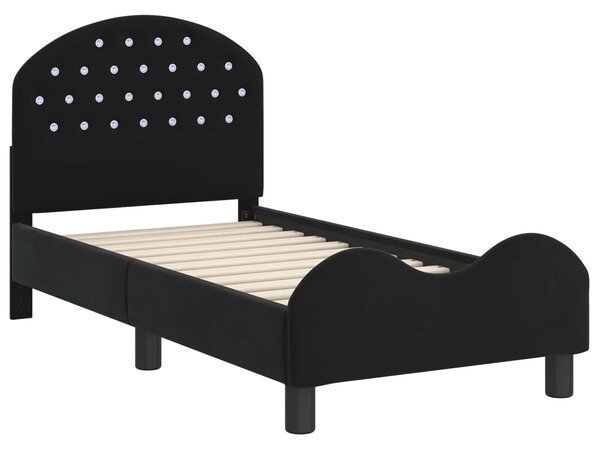 VidaXL Gyerekágy keret fejtámlával Fekete 70 x 140 cm Bársony