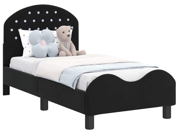 VidaXL Gyerekágy keret fejtámlával Fekete 70 x 140 cm Bársony