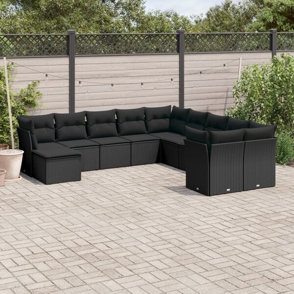 VidaXL Polyrattan Kerti Ülőgarnitúra - Fekete - 11 részes