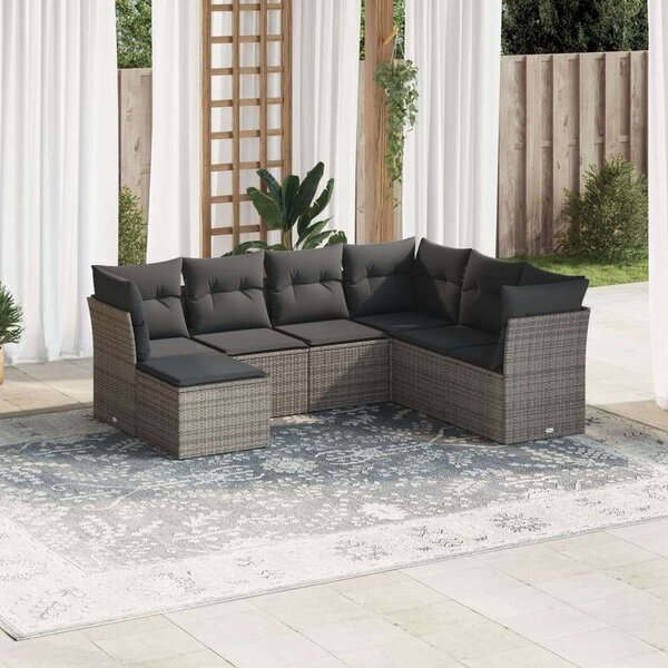 Polyrattan Kerti Ülőgarnitúra - 7 részes - Szürke