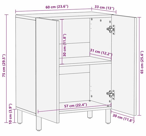 VidaXL Széf Fehér mosott felület 60 x 33,5 x 75 cm Tömör Mangófát