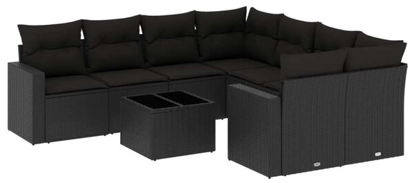 VidaXL Polyrattan Kerti Ülőgarnitúra - 9 részes - Fekete