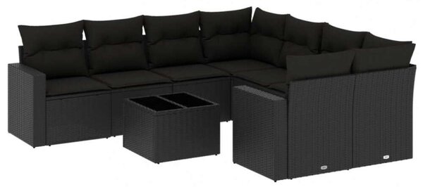 VidaXL Polyrattan Kerti Ülőgarnitúra - 9 részes - Fekete