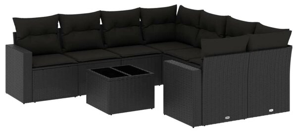 VidaXL Polyrattan Kerti Ülőgarnitúra - 9 részes - Fekete