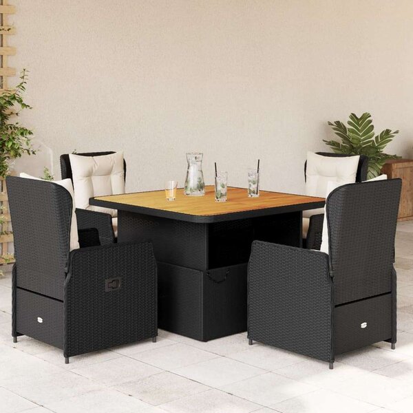 VidaXL 5 részes Kerti Étkezőgarnitúra - Fekete Polyrattan
