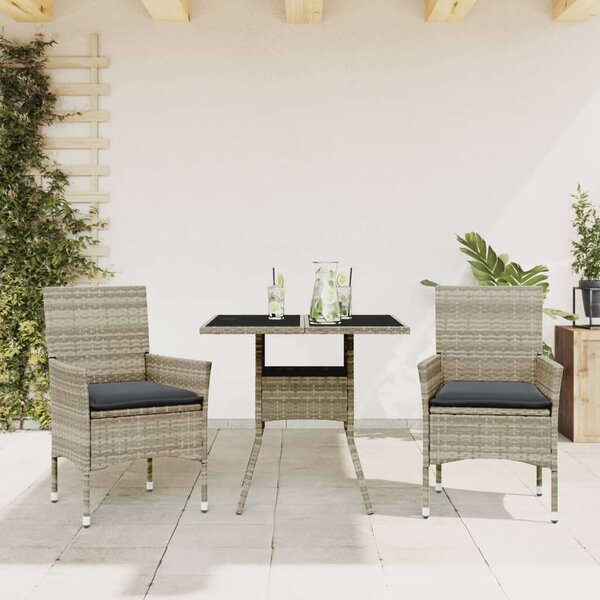Polyrattan Kerti Étkezőgarnitúra - 3 részes - Szürke