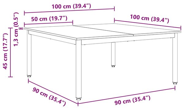 VidaXL Dohányzóasztal Fehér 100 x 100 x 45 cm Tömör fenyőfa