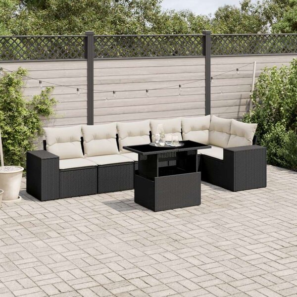 VidaXL 7 részes Polyrattan Kerti Ülőgarnitúra - Fekete