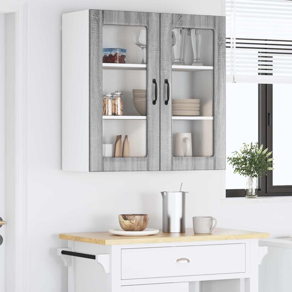 VidaXL Fali üveges szekrény LUCCA Szürke Sonoma 80 x 31 x 80 cm