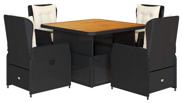 VidaXL 5 részes Kerti Étkezőgarnitúra - Fekete Polyrattan