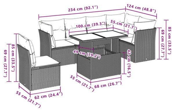 VidaXL Polyrattan Kerti Ülőgarnitúra - 7 részes - Fekete
