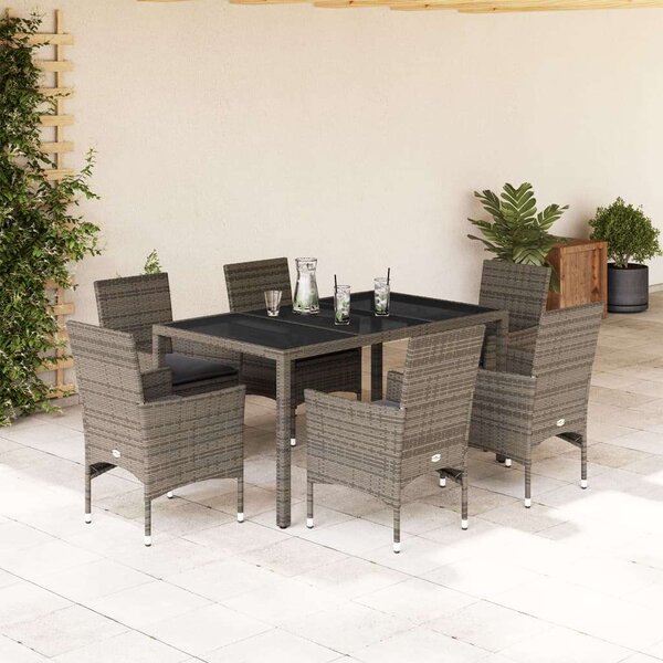 Polyrattan Kerti Étkezőgarnitúra - 7 részes - Szürke