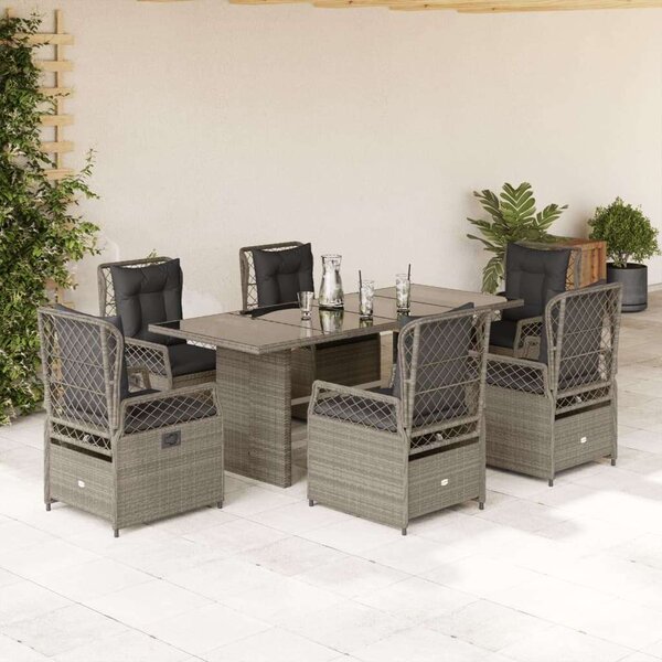 Polyrattan Kerti Étkezőgarnitúra - 7 részes - Világosszürke