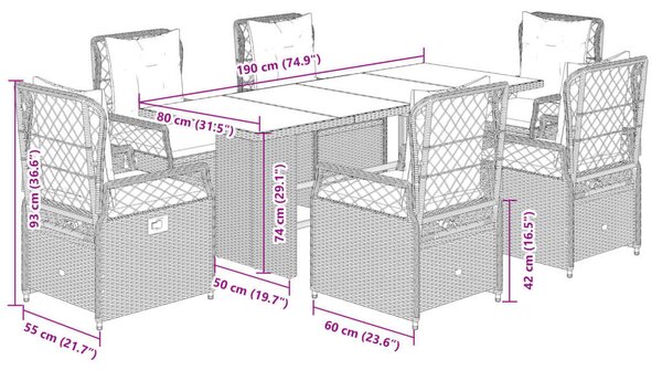 Polyrattan Kerti Étkezőgarnitúra - 7 részes - Világosszürke