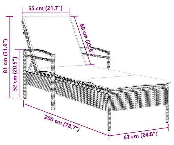 VidaXL Napozóágy - Polyrattan - Bézs - 200cm