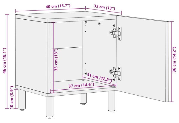 VidaXL Éjjeliszekrény 2 pcs Fehér 40 x 33 x 46 cm Tömör Mangófát
