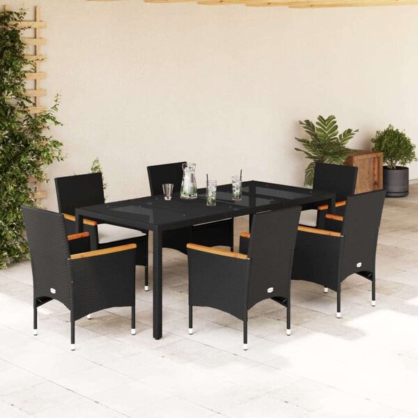 Polyrattan Kerti Étkezőgarnitúra - 7 részes - Fekete