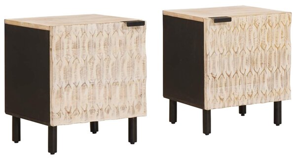 VidaXL Éjjeliszekrény 2 pcs Fehér 40 x 33 x 46 cm Tömör Mangófát