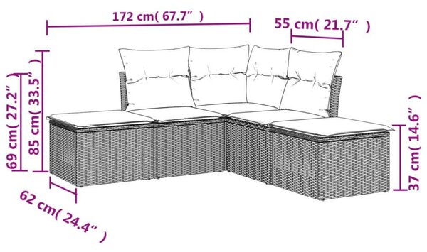 VidaXL 5 Részes Polyrattan Kerti Ülőgarnitúra - Barna