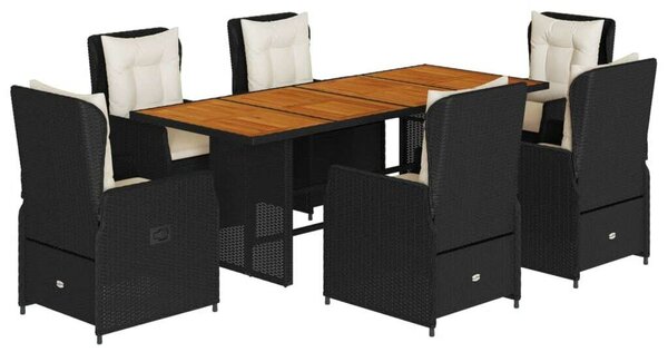 Polyrattan Kerti Étkezőgarnitúra - 7 részes - Fekete
