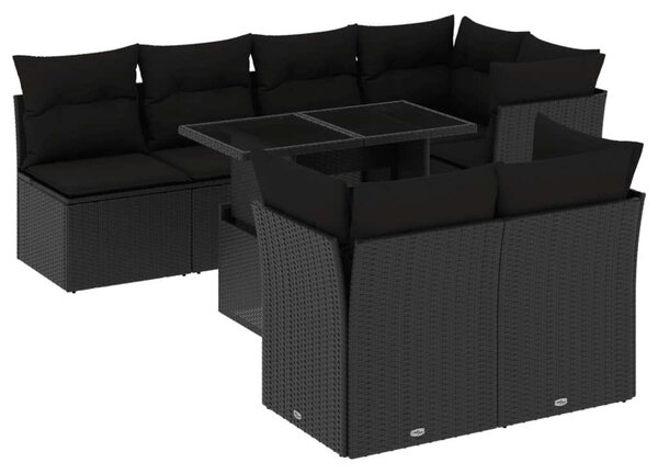 VidaXL 8 részes fekete polyrattan kerti ülőgarnitúra párnákkal