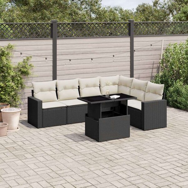 VidaXL Polyrattan Kerti Ülőgarnitúra - 7 részes - Fekete