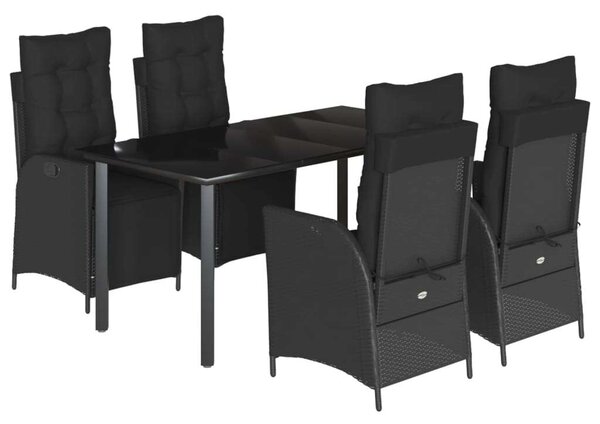 VidaXL - 5 Részes Kerti Étkezőgarnitúra - Polyrattan - Fekete