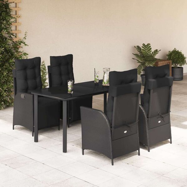 VidaXL - 5 Részes Kerti Étkezőgarnitúra - Polyrattan - Fekete
