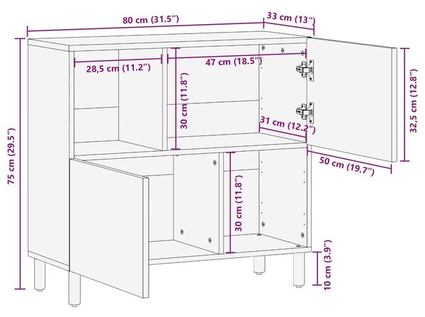 VidaXL Széf Fehér mosott felület 80 x 33,5 x 75 cm Tömör Mangófát