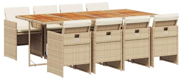 VidaXL 9 részes bézs polyrattan kerti étkezőgarnitúra párnákkal