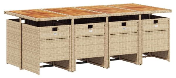 VidaXL 9 részes bézs polyrattan kerti étkezőgarnitúra párnákkal