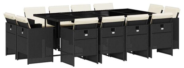 VidaXL 13 részes fekete polyrattan kerti ülőgarnitúra párnákkal
