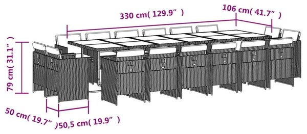 VidaXL Polyrattan Kerti Étkezőgarnitúra - 17 részes - Bézs