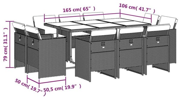 VidaXL 11 részes bézs polyrattan kerti étkezőgarnitúra párnákkal