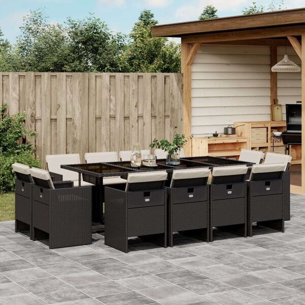 VidaXL 13 részes fekete polyrattan kerti ülőgarnitúra párnákkal