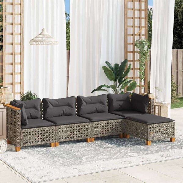 Polyrattan Kerti Ülőgarnitúra - 5 részes - Szürke