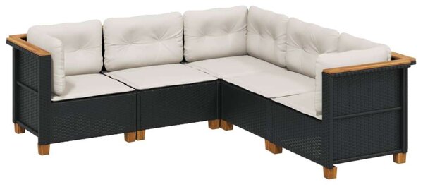 VidaXL 5 részes fekete polyrattan kerti kanapészett párnákkal