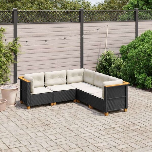 VidaXL 5 részes fekete polyrattan kerti kanapészett párnákkal