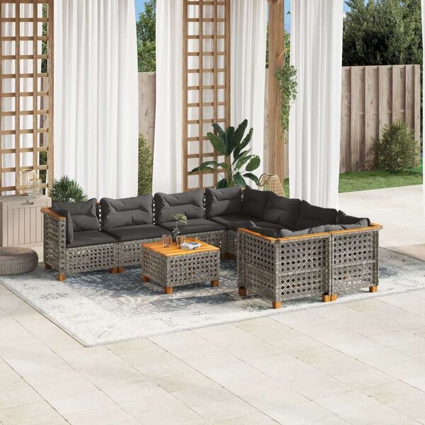 Polyrattan Kerti Ülőgarnitúra - 9 részes - Szürke