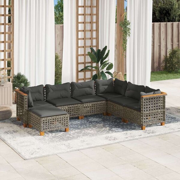 Polyrattan Kerti Ülőgarnitúra - 7 részes - Szürke