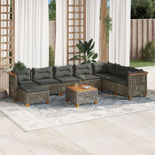 Polyrattan Kerti Ülőgarnitúra - 9 részes - Szürke
