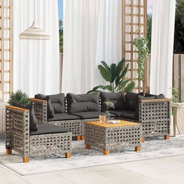 Polyrattan Kerti Ülőgarnitúra - 6 Részes - Szürke